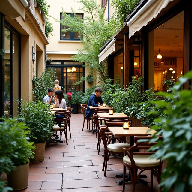 Terraza de restaurante con jardín de hierbas instalado